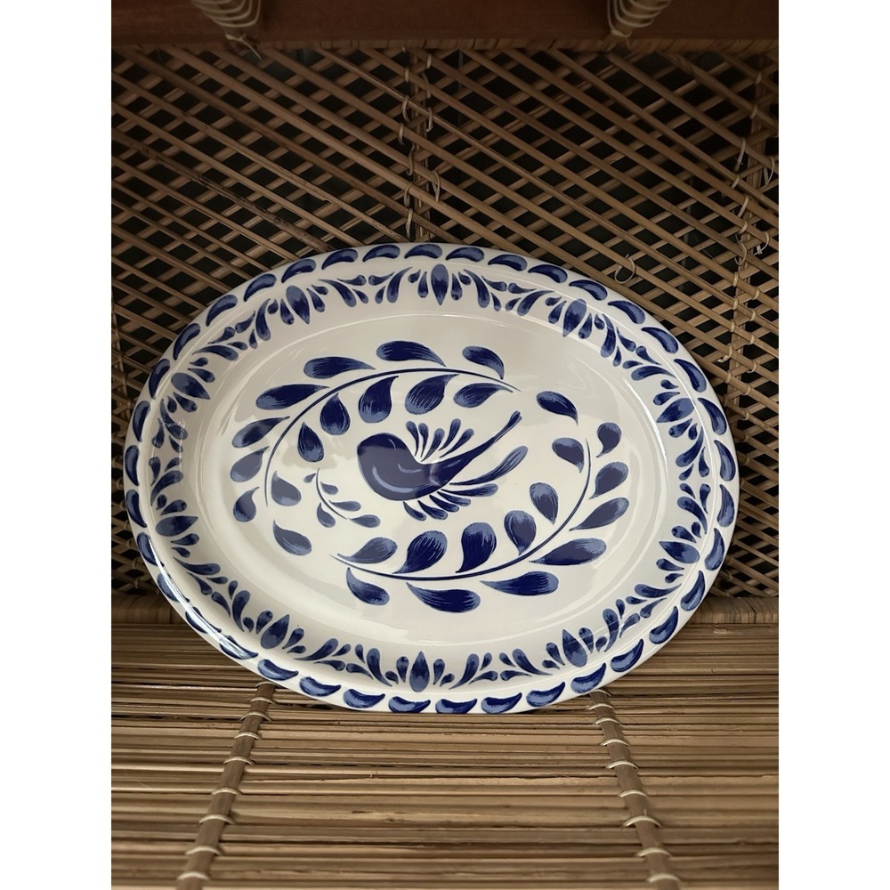 Zaba Blue White Floral Ceramic Serving Dish‎ Platter 10.5" X 13.5"